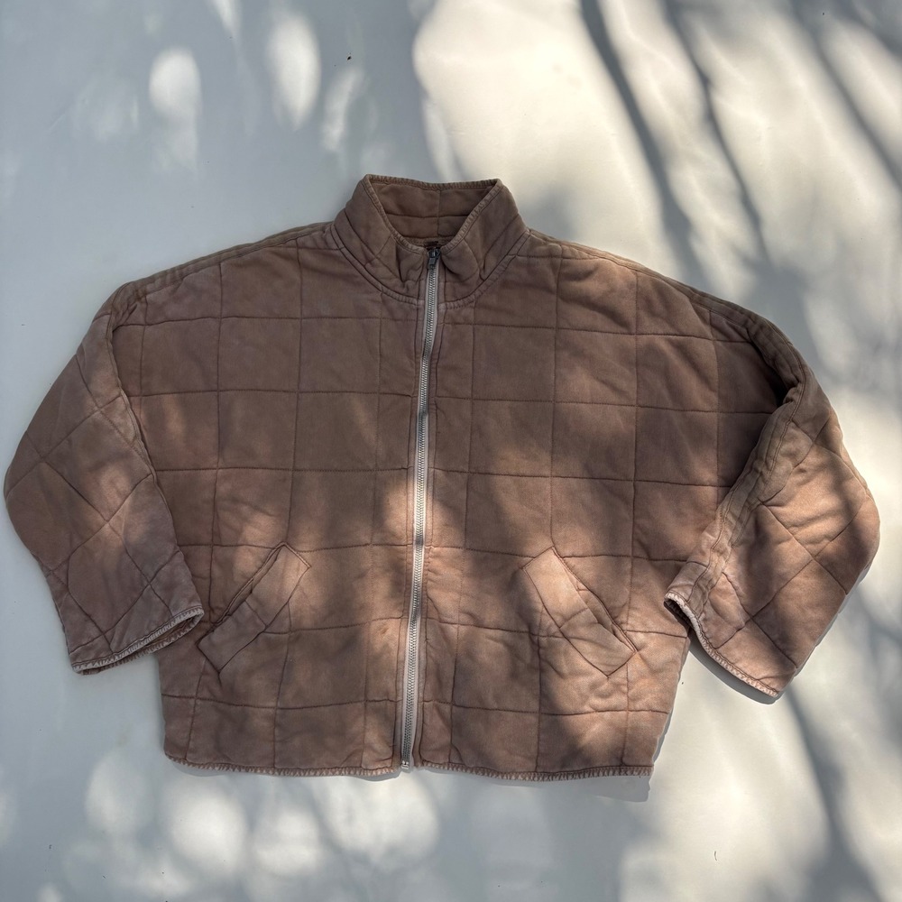 Free People Dolman Quilted Knit Jacket Medium Dusty Rose Mauve Zip Up Boxy Boho